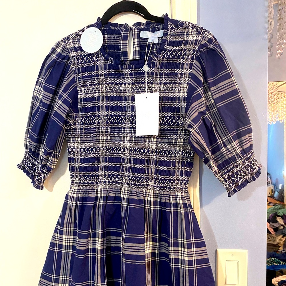 Hill House Vivi Dress size Medium in navy spring plaid